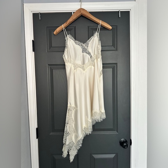 Zara ZW Collection Asymmetric Lace Satin Dress Ivory Size Small NWT - Picture 6 of 7